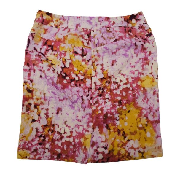 Ann Taylor Loft Floral Petite Pencil Skirt Womens 0P Lined Side Zip Pink Yellow - Picture 2 of 16